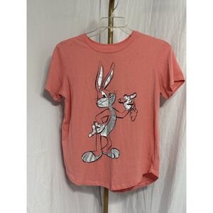 Looney Tunes Bugs Bunny Shirt Women Extra Large Coral 90s Metallic Graphic Print